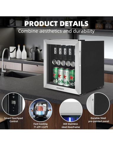 Mini Nevera Tecnolove 1.6 Pies Cúbicos Acero Inoxidable