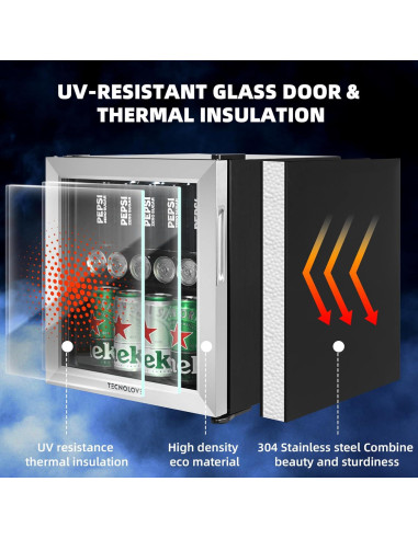 Mini Nevera Tecnolove 1.6 Pies Cúbicos Acero Inoxidable