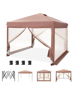 Carpa Plegable MFSTUDIO 3x3m con Malla y Cremallera Marrón