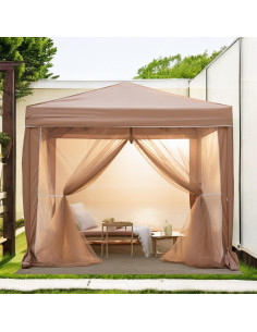 Carpa Plegable MFSTUDIO 3x3m con Malla y Cremallera Marrón 2