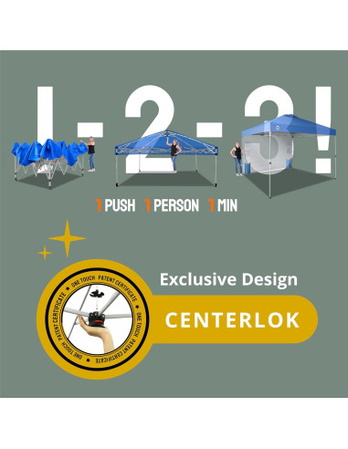 Carpa Plegable 3.05x3.05m CROWN SHADES con 1 Pared Lateral Azul