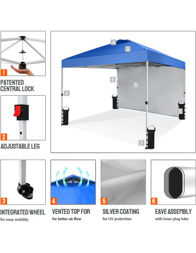 Carpa Plegable 3.05x3.05m CROWN SHADES con 1 Pared Lateral Azul