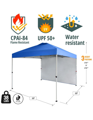 Carpa Plegable 3.05x3.05m CROWN SHADES con 1 Pared Lateral Azul