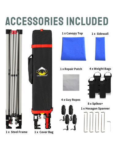 Carpa Plegable 3.05x3.05m CROWN SHADES con 1 Pared Lateral Azul