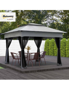 Carpa Plegable Outsunny 3.05x3.05m Gris Claro con Malla 2