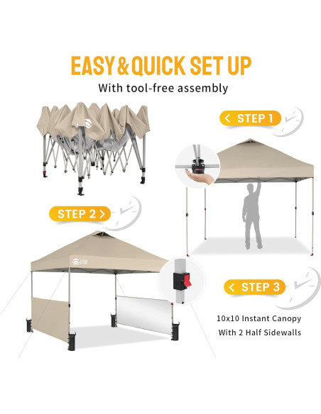 Carpa Plegable 10x10 CROWN SHADES Beige con 2 Paredes Laterales