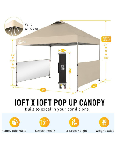 Carpa Plegable 10x10 CROWN SHADES Beige con 2 Paredes Laterales