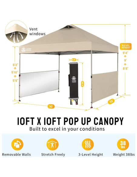 Carpa Plegable 10x10 CROWN SHADES Beige con 2 Paredes Laterales