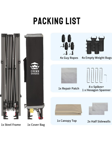 Carpa Plegable 10x10 CROWN SHADES Beige con 2 Paredes Laterales