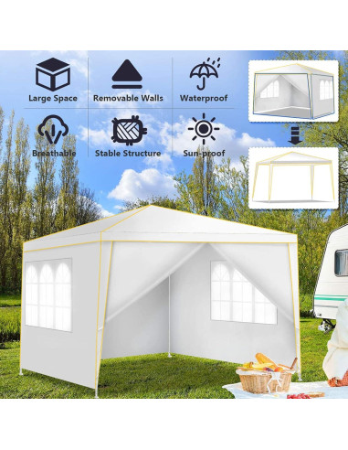 Carpa Plegable COBIZI 10x10m Blanca con 4 Paredes y Bolsa