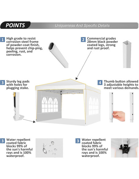 Carpa Plegable COBIZI 10x10m Blanca con 4 Paredes y Bolsa