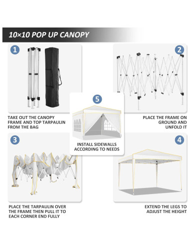 Carpa Plegable COBIZI 10x10m Blanca con 4 Paredes y Bolsa