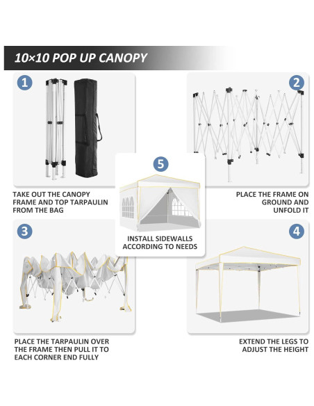 Carpa Plegable COBIZI 10x10m Blanca con 4 Paredes y Bolsa