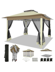 Gazebo Plegable COBIZI 12x12m con Mosquitera y Bolsa de Transporte