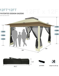 Gazebo Plegable COBIZI 12x12m con Mosquitera y Bolsa de Transporte 2