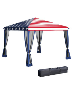 Carpa Plegable Outsunny 3x3m con Mosquitera y Bolsa Azul/Rojo