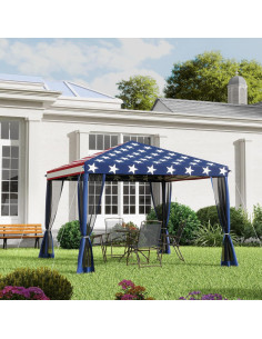 Carpa Plegable Outsunny 3x3m con Mosquitera y Bolsa Azul/Rojo 2