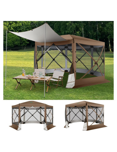 Carpa Gazebo Plegable COBIZI 3.66x3.66m Marrón con Mosquitera