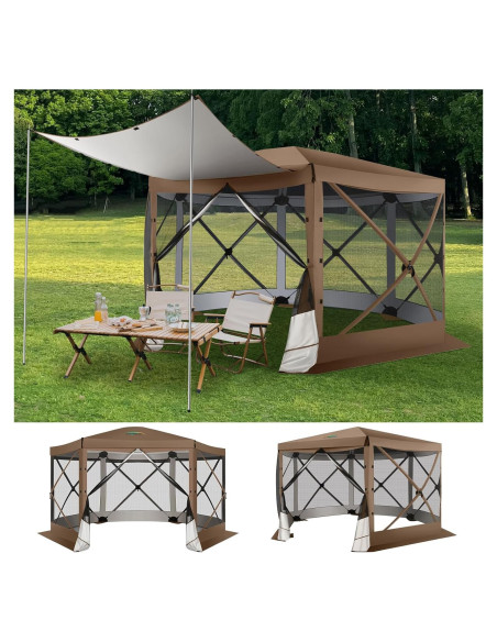 Carpa Gazebo Plegable COBIZI 3.66x3.66m Marrón con Mosquitera