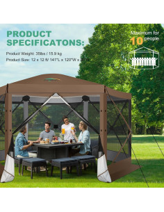 Carpa Gazebo Plegable COBIZI 3.66x3.66m Marrón con Mosquitera 2