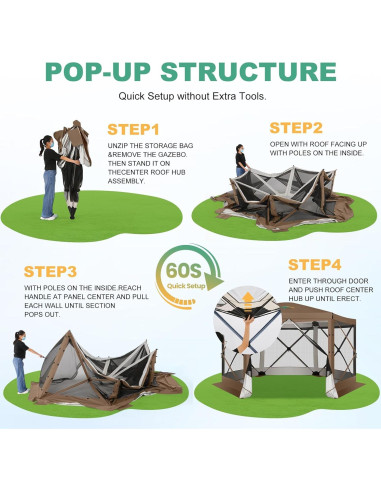 Carpa Gazebo Plegable COBIZI 3.66x3.66m Marrón con Mosquitera