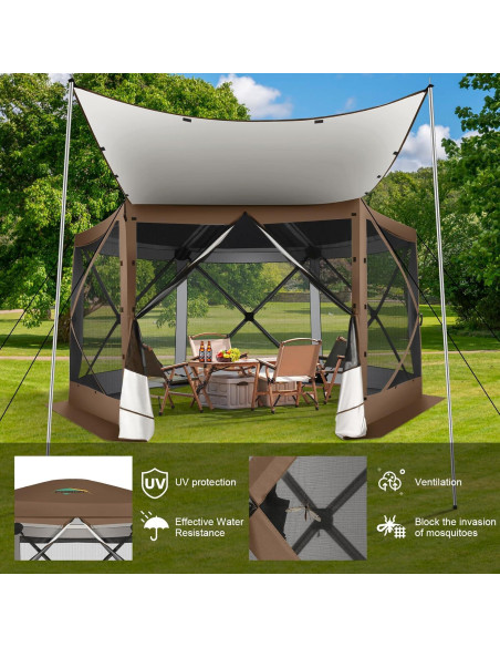 Carpa Gazebo Plegable COBIZI 3.66x3.66m Marrón con Mosquitera