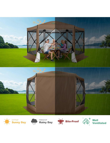 Carpa Gazebo Plegable COBIZI 3.66x3.66m Marrón con Mosquitera