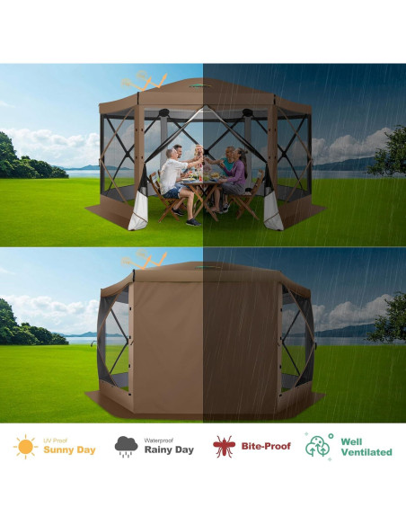Carpa Gazebo Plegable COBIZI 3.66x3.66m Marrón con Mosquitera