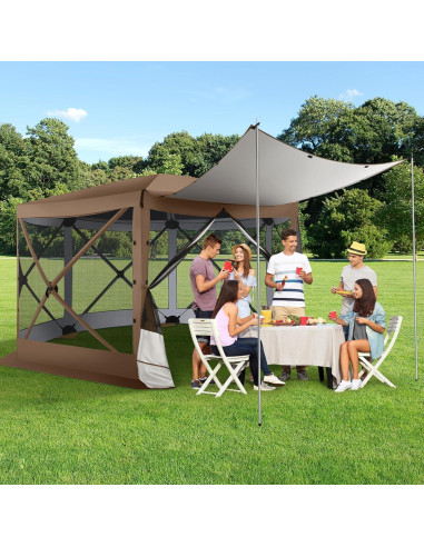 Carpa Gazebo Plegable COBIZI 3.66x3.66m Marrón con Mosquitera