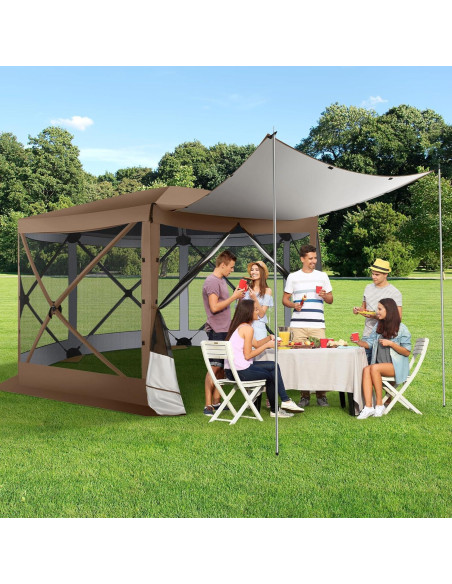 Carpa Gazebo Plegable COBIZI 3.66x3.66m Marrón con Mosquitera