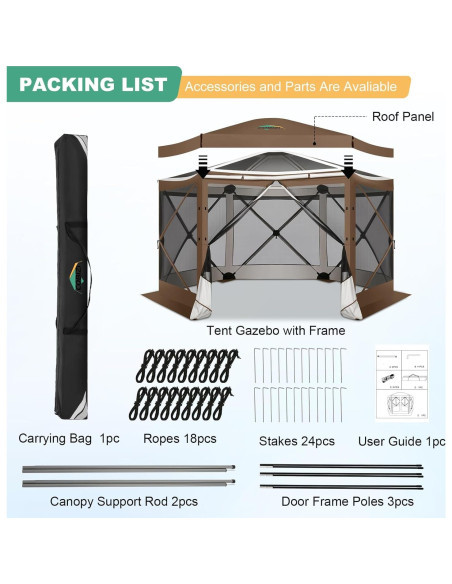 Carpa Gazebo Plegable COBIZI 3.66x3.66m Marrón con Mosquitera