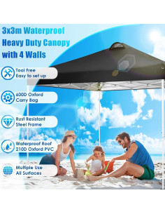 Carpa Plegable COBIZI 10x10 m Impermeable con 4 Paredes 2