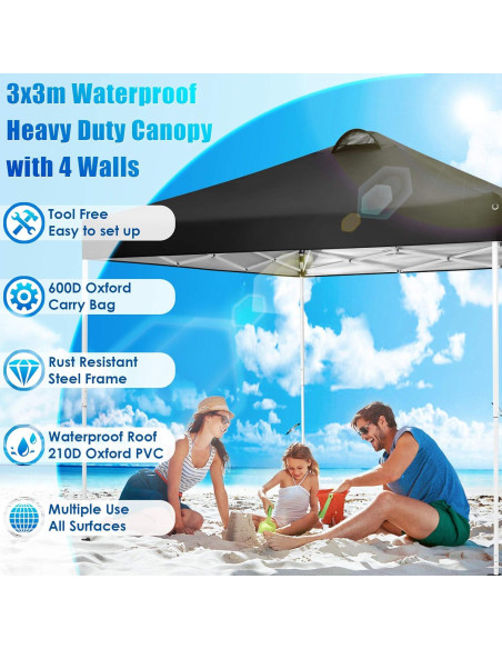 Carpa Plegable COBIZI 10x10 m Impermeable con 4 Paredes