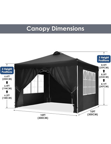 Carpa Plegable COBIZI 10x10 m Impermeable con 4 Paredes