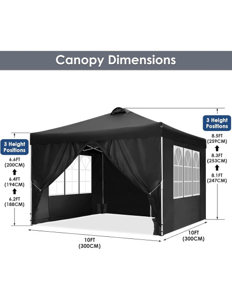 Carpa Plegable COBIZI 10x10 m Impermeable con 4 Paredes
