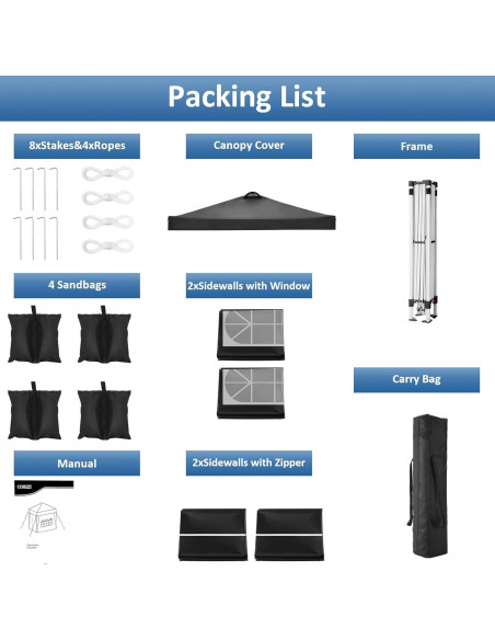 Carpa Plegable COBIZI 10x10 m Impermeable con 4 Paredes