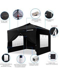 Carpa Plegable OASISHOME 10x10 con 4 Paredes Laterales Negra 2