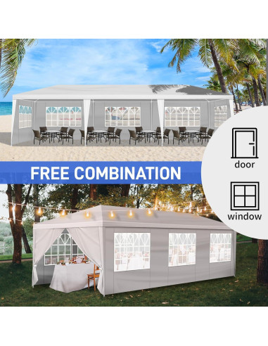 Carpa de Fiesta Kshioe 3x9m Impermeable con 8 Paredes