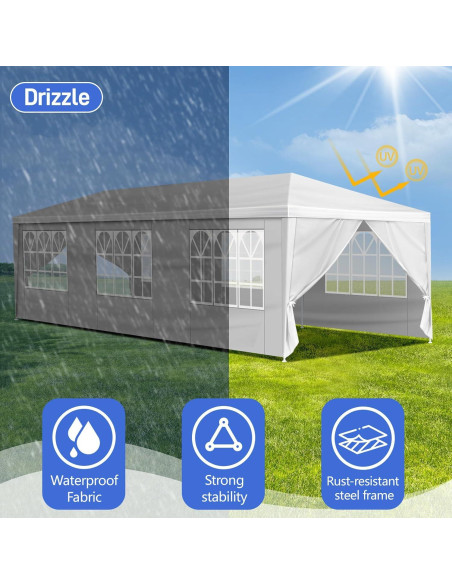 Carpa de Fiesta Kshioe 3x9m Impermeable con 8 Paredes