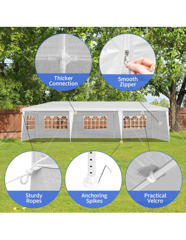 Carpa de Fiesta Kshioe 3x9m Impermeable con 8 Paredes