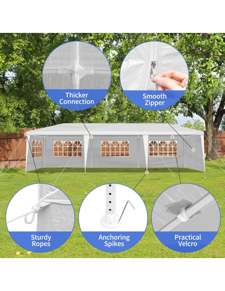 Carpa de Fiesta Kshioe 3x9m Impermeable con 8 Paredes