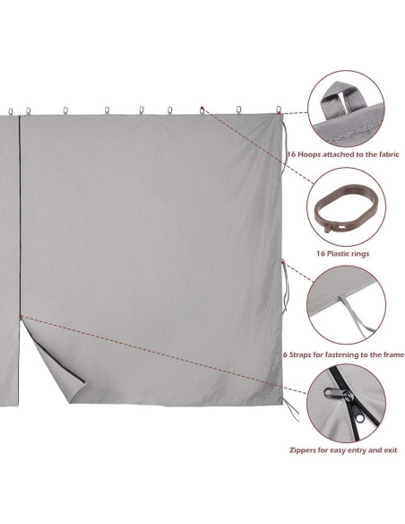 Panel Lateral Yescom 10x6.5ft para Gazebo 10x10ft - Gris