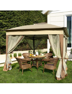 Carpa Gazebo Plegable Gecheer 3x3m con Techo de Poliester Café 2