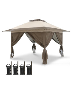 Gazebo Pop Up EAGLE PEAK 3.96x3.96m Beige con Paneles Laterales