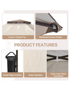 Gazebo Pop Up EAGLE PEAK 3.96x3.96m Beige con Paneles Laterales 2