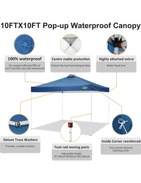 Carpa Plegable COBIZI 3x3m Impermeable con 4 Paredes Laterales