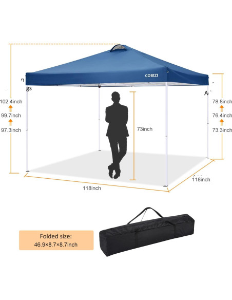 Carpa Plegable COBIZI 3x3m Impermeable con 4 Paredes Laterales