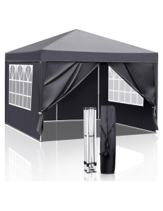 Toldo Plegable Gris Oscuro 3x3m - Gazebo Resistente UV y Agua