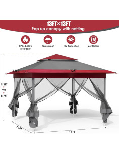Carpa Gazebo Pop Up Arlopu 13FTx13FT Burdeos Impermeable 2
