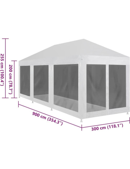 Carpa de Fiesta ANYCHOLE 9.0m x 3.0m con 8 Paredes de Malla